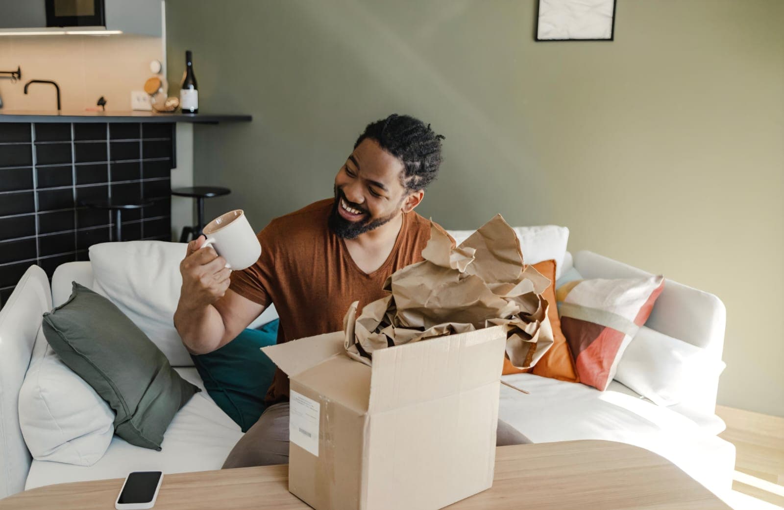 Customer relaxing in a clean, settled living space
